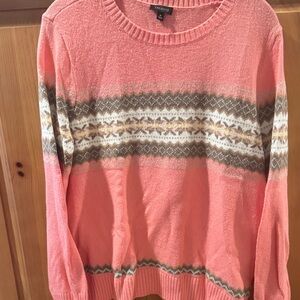 Talbots Women's Sweater in Coral with Patterned Stripes